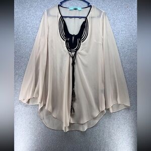 Karlie Beige Blouse with Black Accents